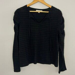 Semi Sheer Black Textured Long Sleeve Top